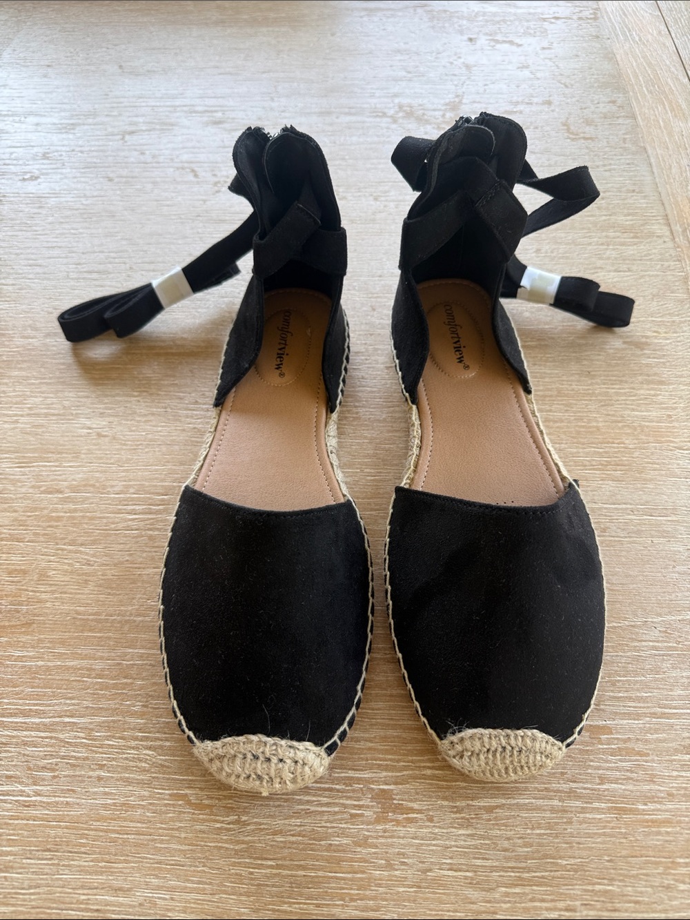 comfortview Black Lace-Up Espadrille Flats NWOT